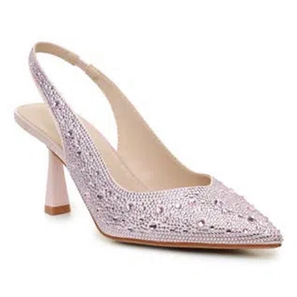 Nicole Miller Light Pink Rhinestone Embellished Slingback Heels Pumps, Size 8.5